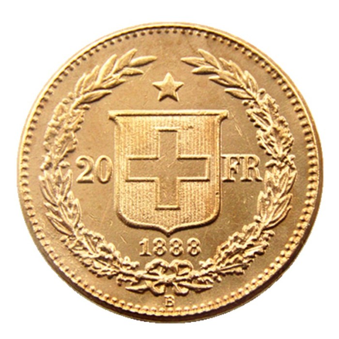 Switzerland 20 Frs 1888 Gold Plated Creative Copy Coin