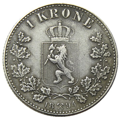 Norway 1 Kroner 1894 Silver Foreign Coin Silver Plated Copy Coins