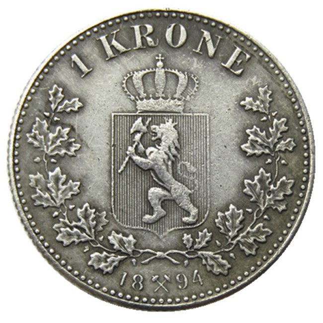 Norway 1 Kroner 1894 Silver Foreign Coin Silver Plated Copy Coins
