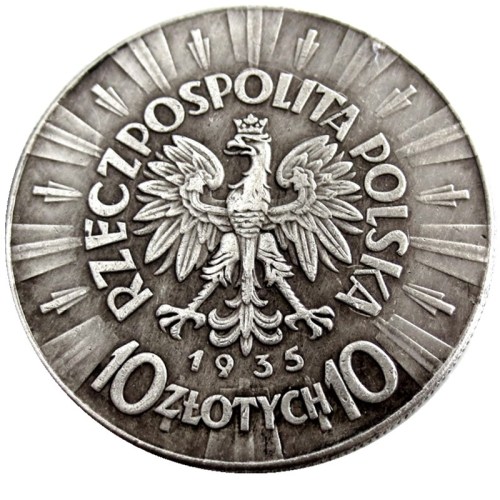 Poland 10 Zlotych 1935 Silver Plated Copy Coin