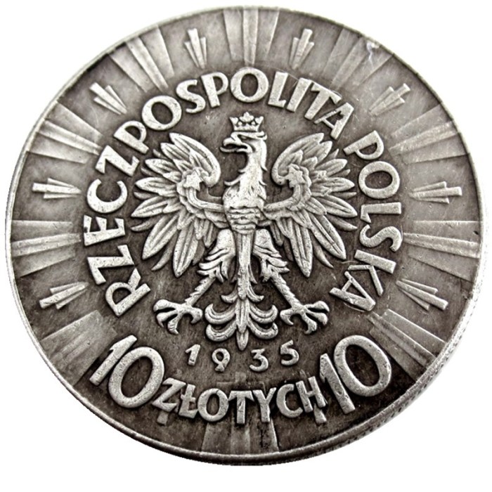 Poland 10 Zlotych 1935 Silver Plated Copy Coin
