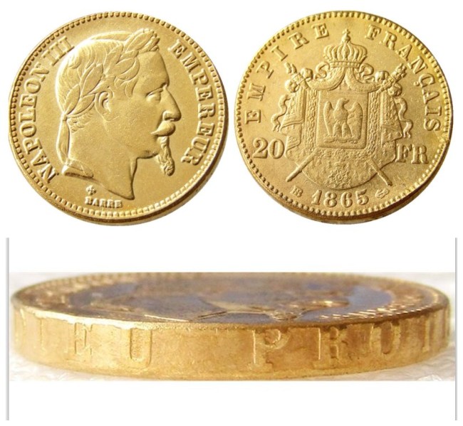 France Napoleon 20 France 1865B Gold Plated Copy Coin