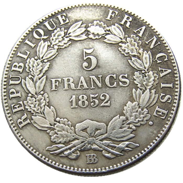 France 1852B 5Francs Silver Plated Copy Coins