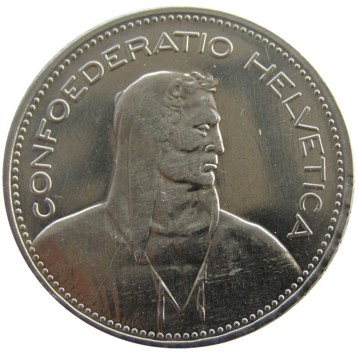 200pcs/lot Switzerland 1967 (Confederation) 5Francs（5Franken）Nickel Copy Coin(31.45mm)