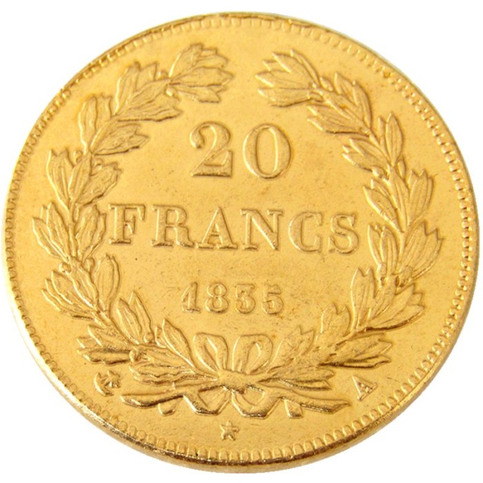 France Louis-Philippe 1835A 20 France Gold Plated Copy Coin