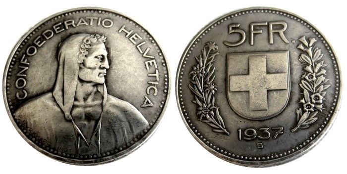 1937 Switzerland (Confederation) 5Francs（5Franken）Copy Coin(31.45mm)