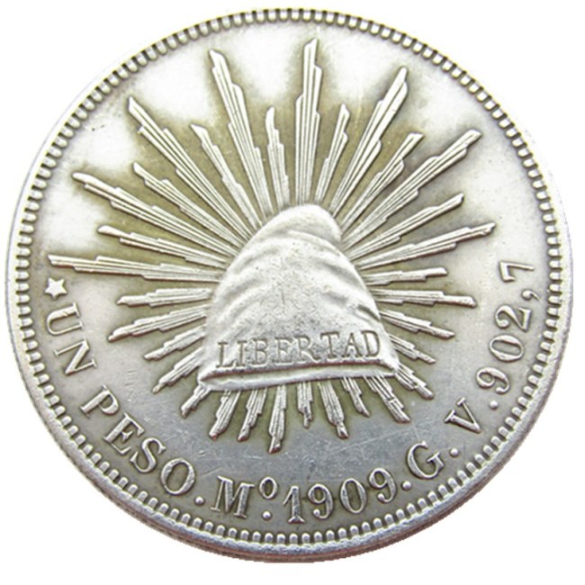 Mexico 1909 1 Peso Silver Plated Copy Coins