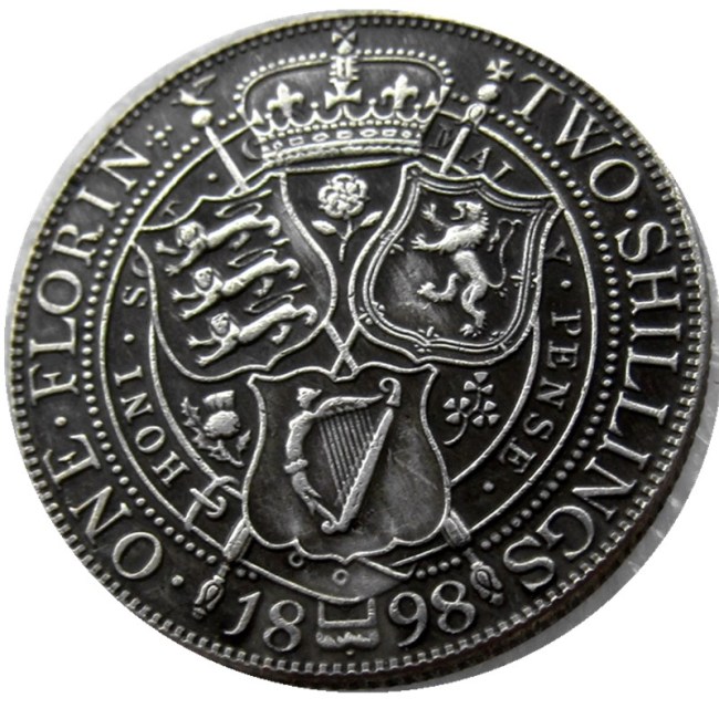 UK 1898 Queen Victoria Great Britain Silver 1 Florin Silver Plated Copy Coins