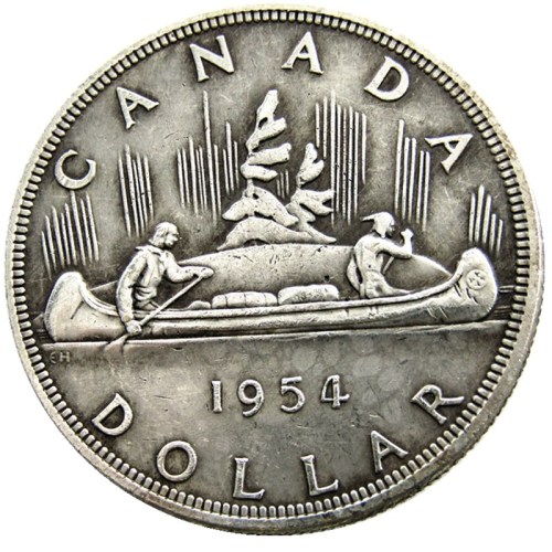 Canada 1 Dollar 1954 ELIZABETH II DEI GRATIA REGINA (1st portrait) Canadian Dollar Silver Plated Copy Coins