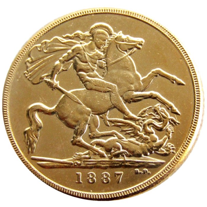 UK 1887 Queen Victoria Gold Double Sovereign Two Pounds Gold Plated Copy Coin