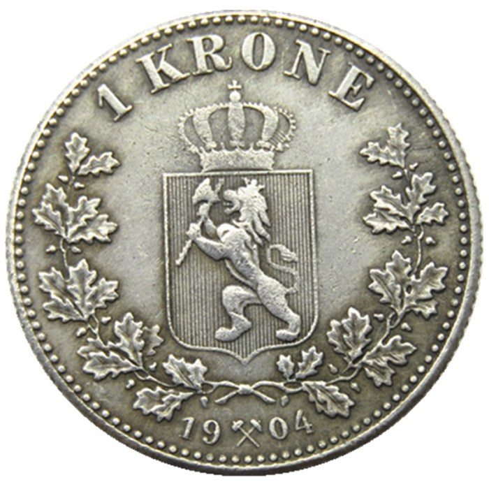 Norway 1 Kroner 1904 Silver Foreign Coin Silver Plated Copy Coins