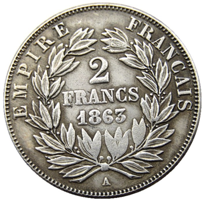 France 1863a 2Francs Silver Plated Copy Coins
