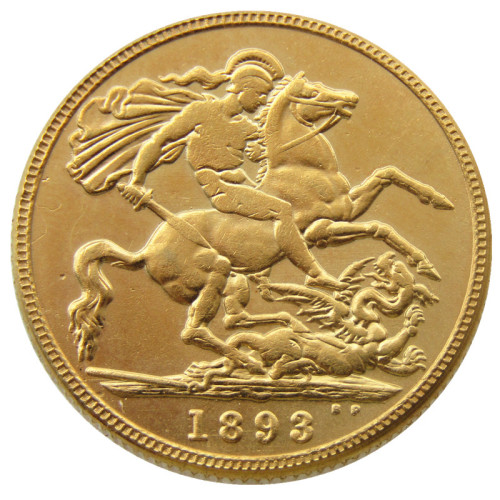 UK 1893 Queen Victoria Great Britain 1 Sovereign Gold Plated Copy Coin
