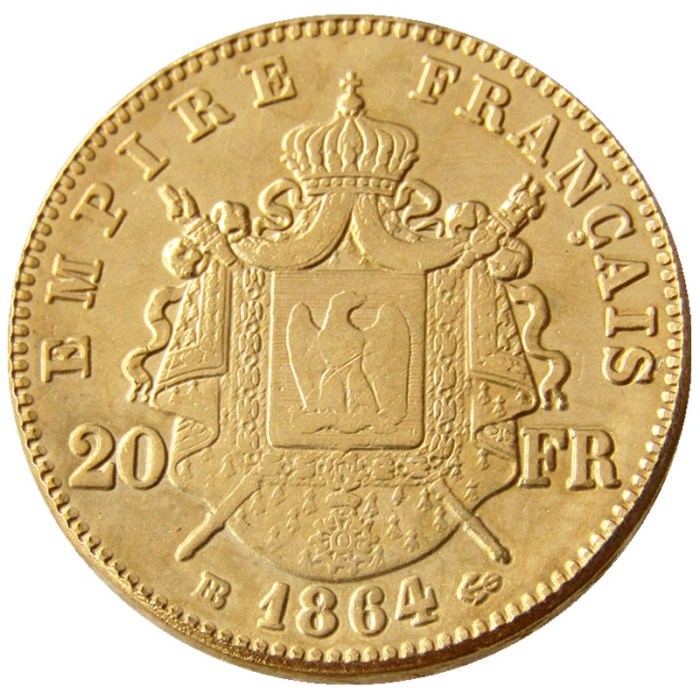 France Napoleon 20 France 1864B Gold Plated Copy Coin
