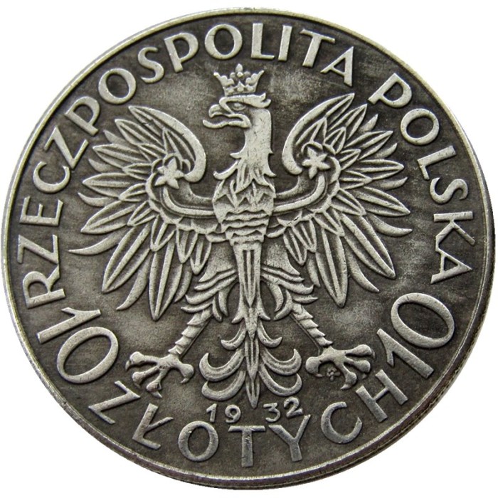 Poland 10 Zlotych 1932 Silver Plated Copy Coin