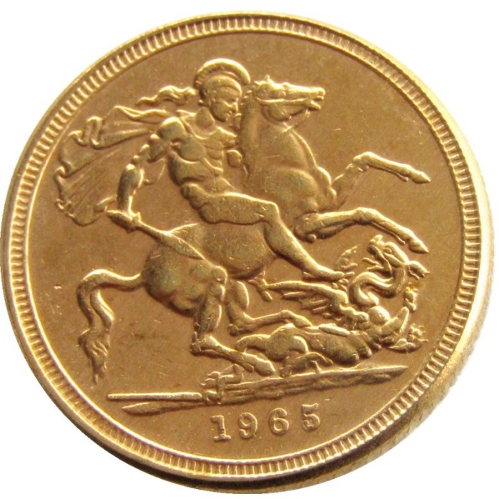 UK 1965 REGINA FD ELIZABETH II DEI GRATIA GOLD PLATED 1 SOVEREIGN (1LSD) COPY COINS