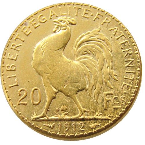 France 1912 20 Francs Rooster Gold Plated Copy Coin