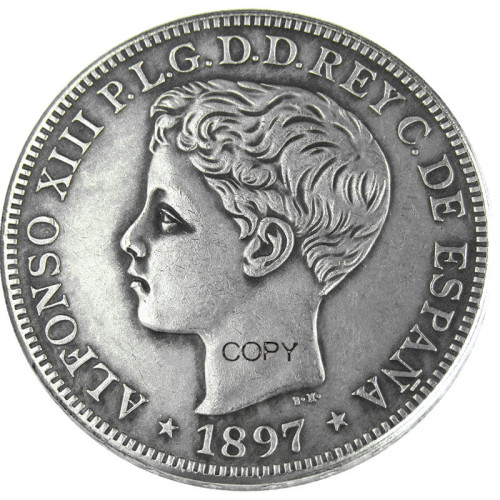Philippines 1897 1 Peso Silver Plated Copy Coins