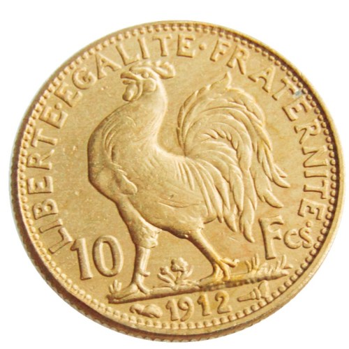 France 1912 10 Francs Rooster Gold Plated Copy Coin