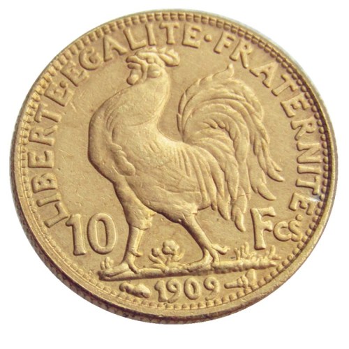 France 1909 10 Francs Rooster Gold Plated Copy Coin