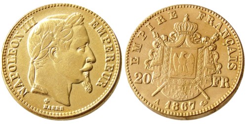 France Napoleon 20 France 1867A Gold Plated Copy Coin