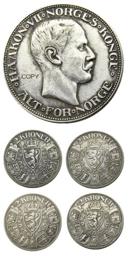 Norway 2 Kroner - Haakon VII (1910 1912 1913 1917 ) 4pcs Silver-Plated Coin COPY