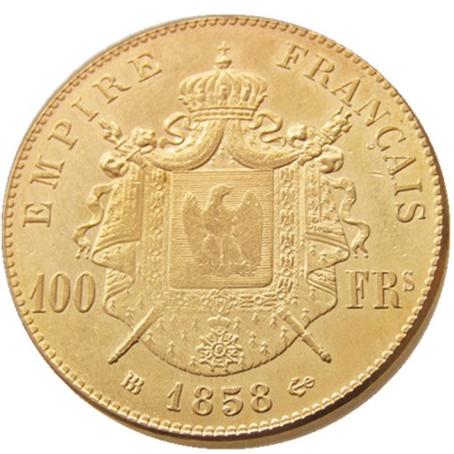 France 1858B 100 Francs Napoleon III Gold Plated Copy Decorate Coin