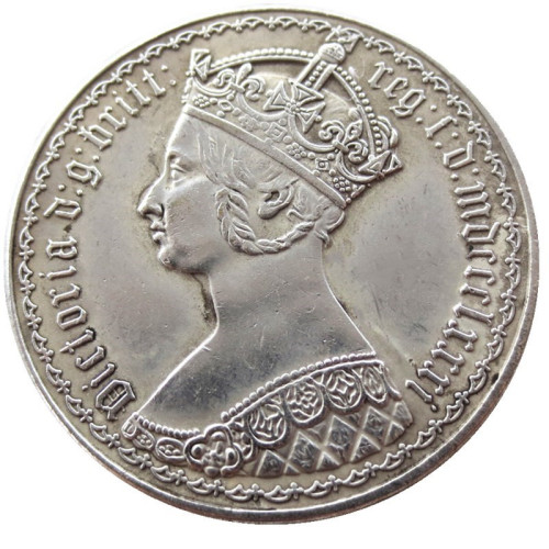 GREAT BRITAIN 1881 Victoria 1 Florin Silver Plated Copy Coin