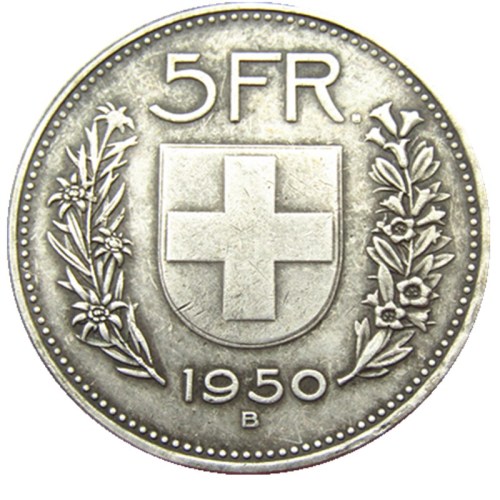 Hobo 1950 Switzerland (Confederation) 5Francs（5Franken）Silver Plated Copy Coin(31.45mm)