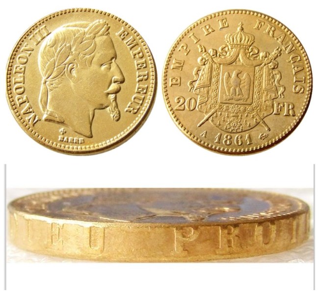 France Napoleon 20 France 1861A Gold Plated Copy Coin