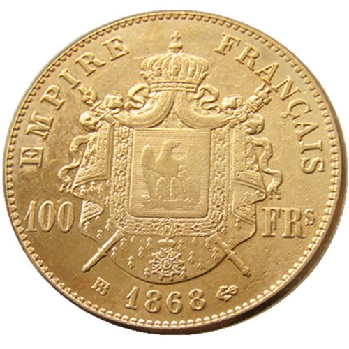 France 1868B 100 Francs Napoleon III Gold Plated Copy Decorate Coin