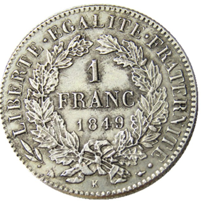 France 1 Franc 1849K Silver Plated Copy Coins