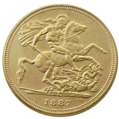 UK 1887 Queen Victoria Great Britain 1 Sovereign Gold Plated Copy Coin
