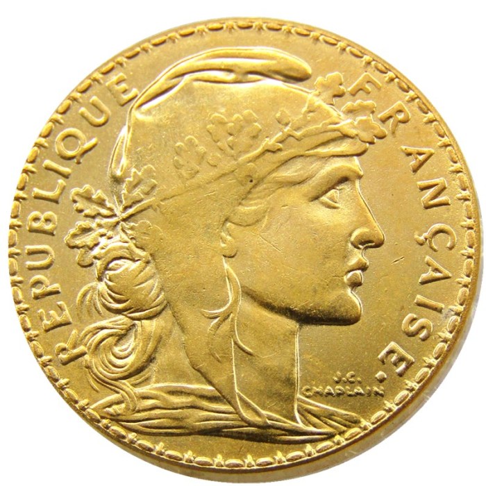 France 1912 20 Francs Rooster Gold Plated Copy Coin