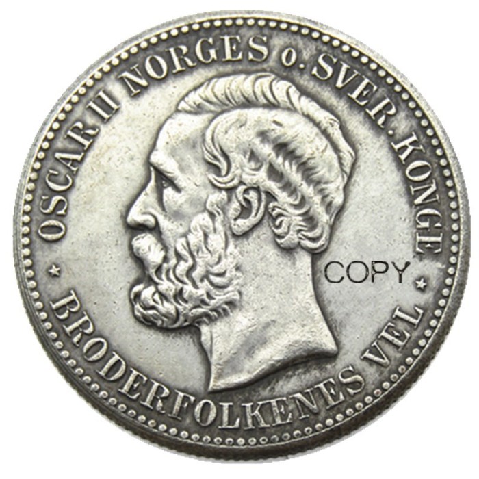 Norway 2 Kroner A set of(1878-1902) 6pcs Silver-Plated Coin COPY
