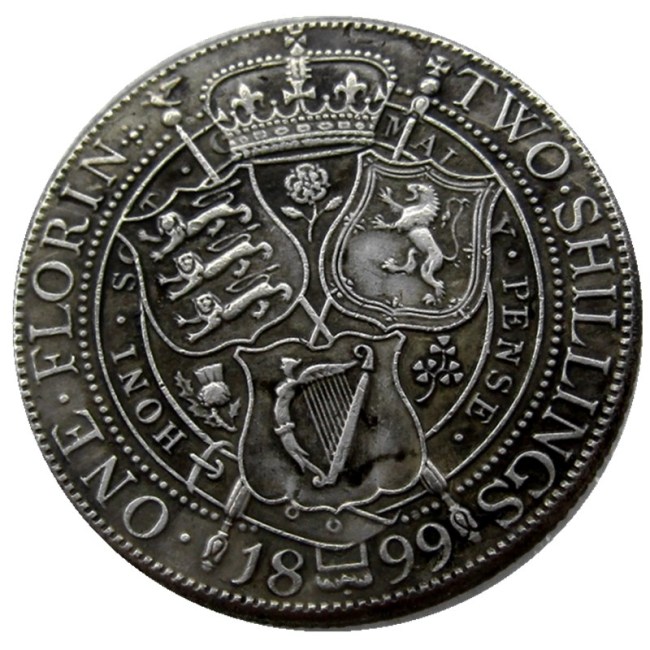 UK 1899 Queen Victoria Great Britain Silver 1 Florin Silver Plated Copy Coins
