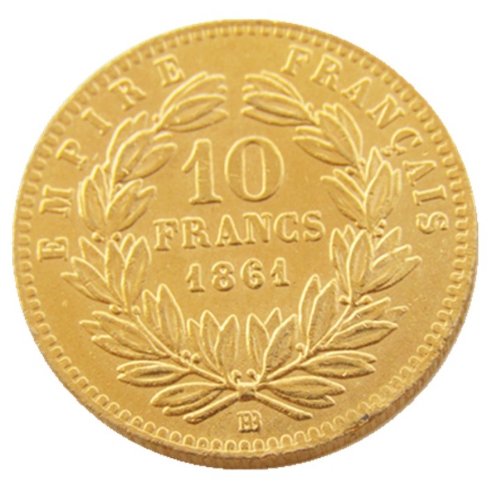 France A Set Of(1861B-1868B) 4pcs 10 Francs Napoleon Gold Plated Copy Coin
