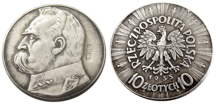 Poland 10 Zlotych 1935 Silver Plated Copy Coin