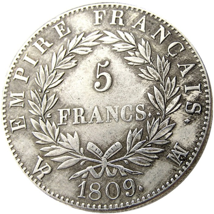 France 5 Francs 1809A-T 10pcs Different Mintmark Silver Plated Copy Coins