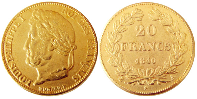 France Louis-Philippe 1840A 20 France Gold Plated Copy Coin