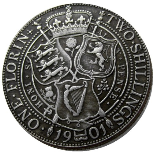 UK 1901 Queen Victoria Great Britain Silver 1 Florin Silver Plated Copy Coins