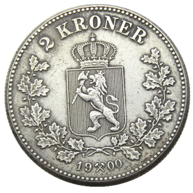 Norway 2 Kroner 1900 Silver-Plated Coin COPY