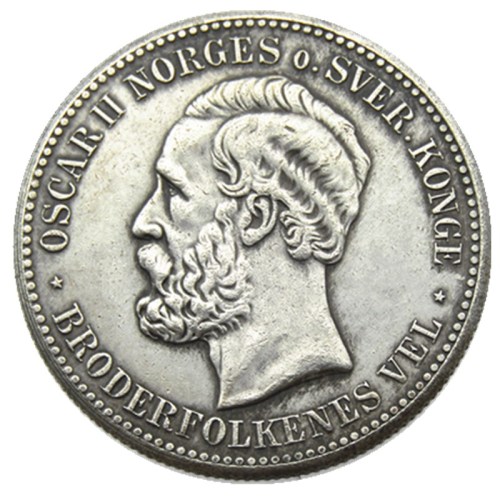 Norway 2 Kroner 1878 Silver-Plated Coin COPY
