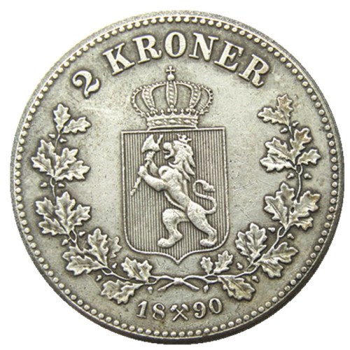 Norway 2 Kroner 1890 Silver-Plated Coin COPY