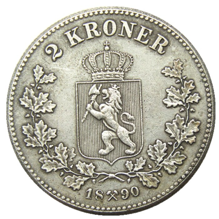 Norway 2 Kroner 1890 Silver-Plated Coin COPY