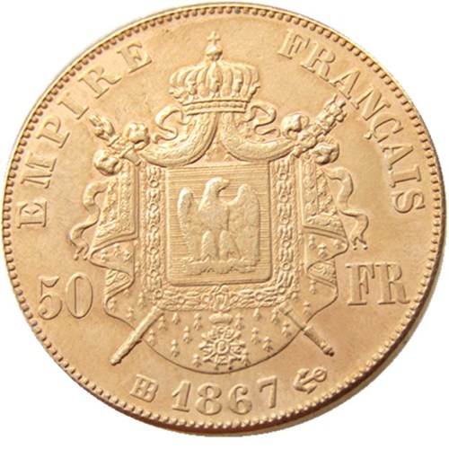 France 1867A/B 50 Francs Gold Plated Copy Decorate Coin
