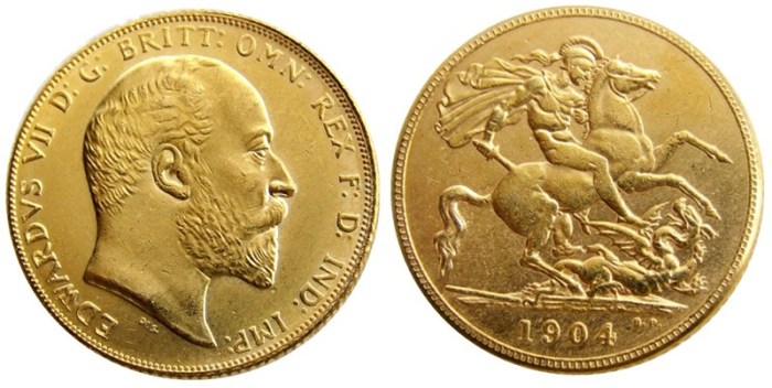 RARE 1904 KING EDWARD VII MATT PROOF GOLD PLATED 1 SOVEREIGN (1LSD) COPY COINS