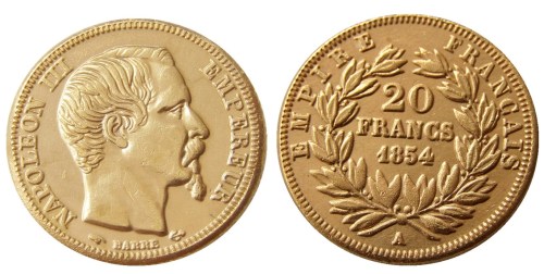 France Napoleon 20 France 1854A Gold Plated Copy Coin