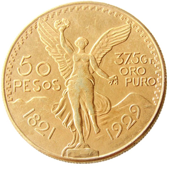 Mexico A Set Of(1921-1944) 10pcs Gold Plated 50 Peso Gold Plated Copy Coin