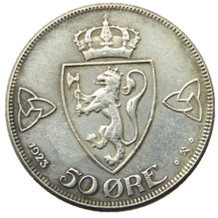 Norway 50 Øre - Haakon VII Year 1923 Silver-Plated Coin COPY